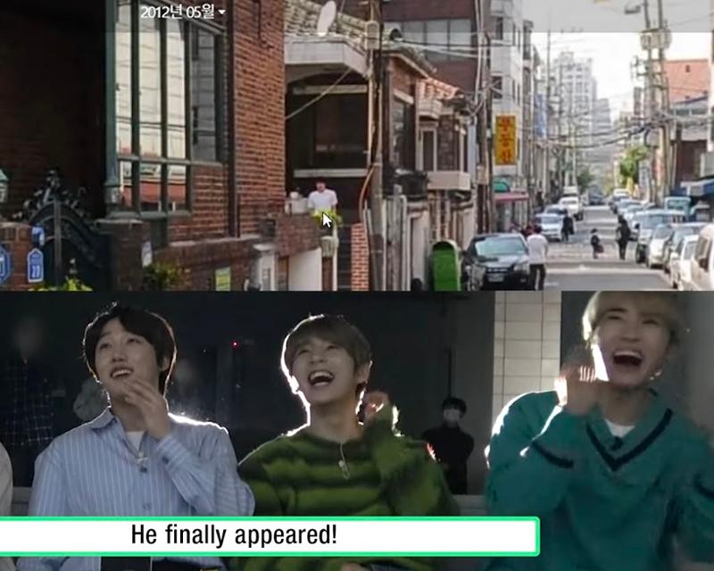 開車的銀色轎車停在住宅區路邊，片中字幕揭示偶像突然出現的驚喜，屏幕上顯示默默等待的粉絲臉部已馬賽克。