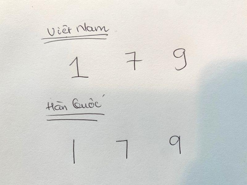 khác nhau trong Cách viết số 1, 7, 9 ở hàn quốc 