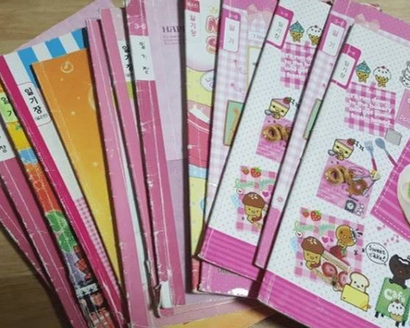 spread out pile of diaries