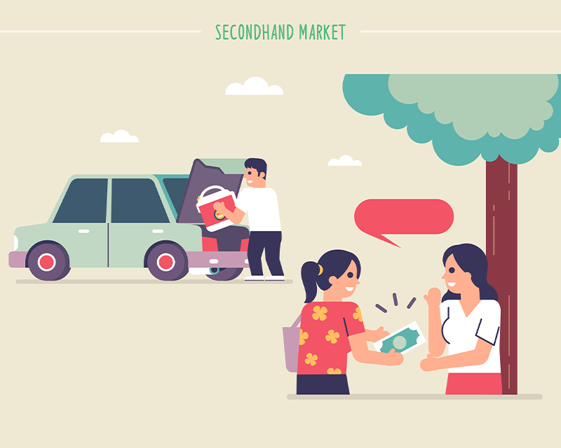 cartoon of secondhand market purchase