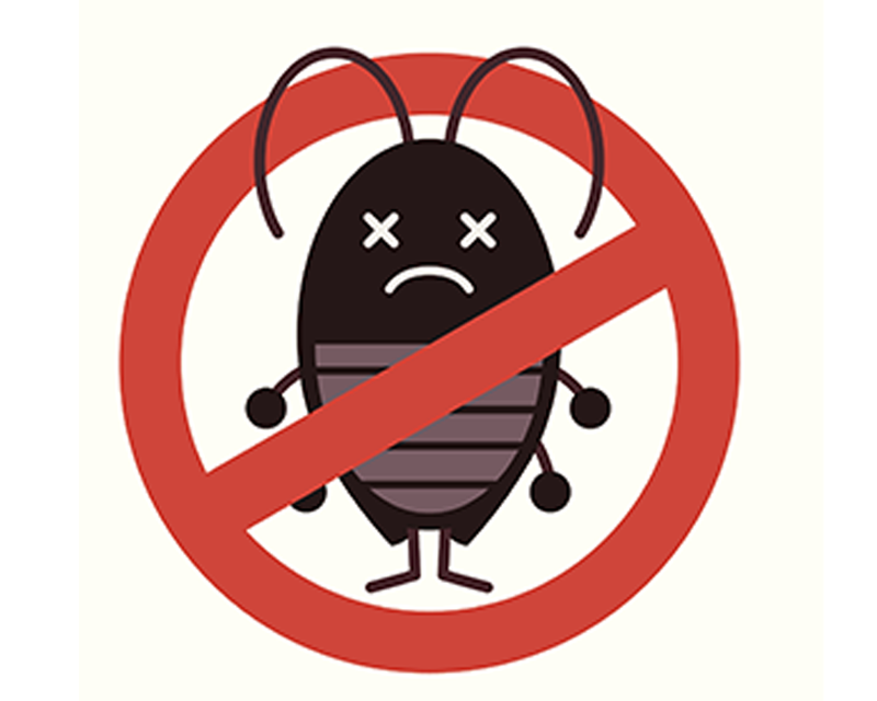 cartoon of dead cockroach with general prohibition sign