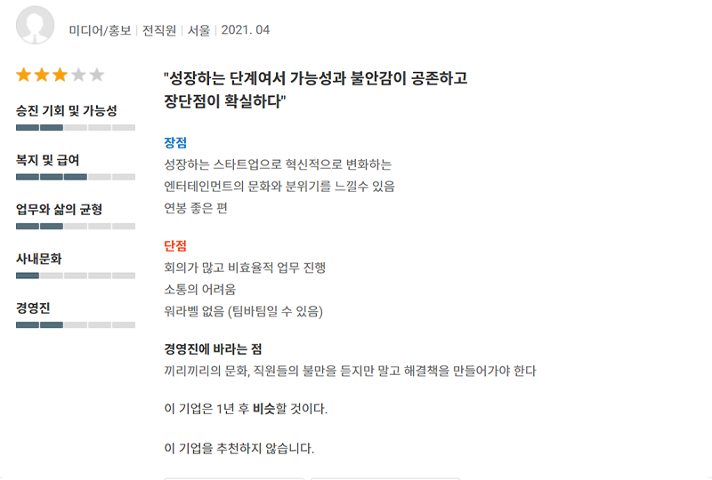 Saramin HYBE employee review in Korean