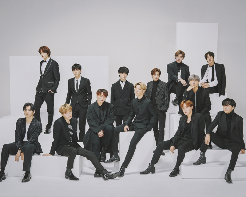 HYBE artists wearing black photoshoot