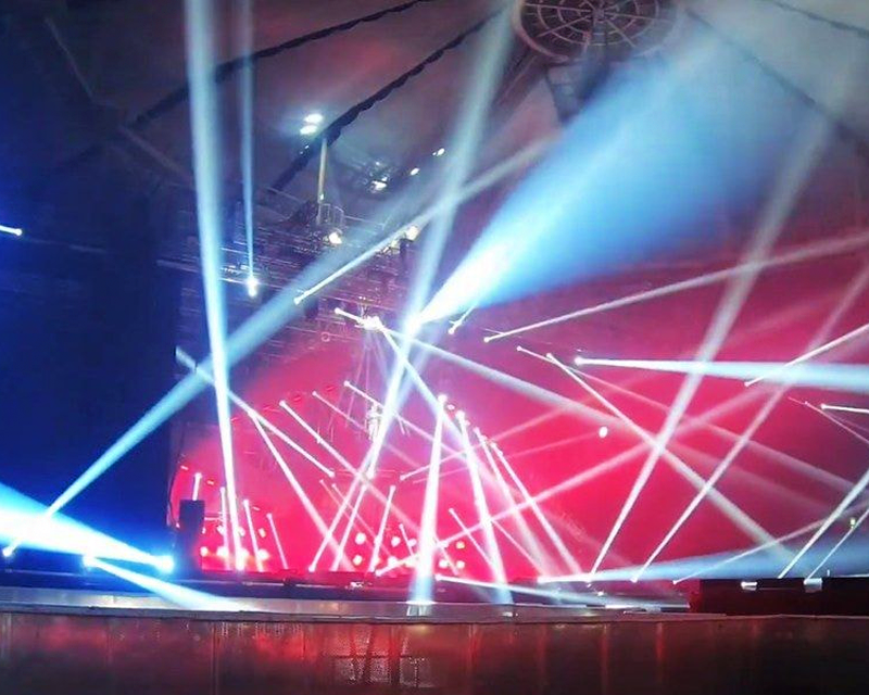 Stage with beaming lights at a concert