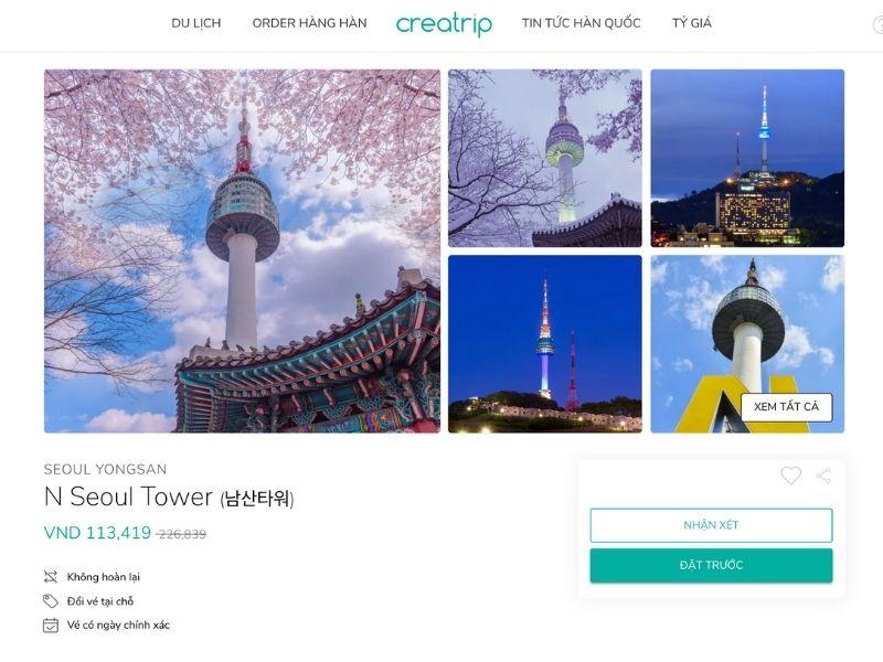  Mua vé vào cửa online tháp namsan ở creatrip