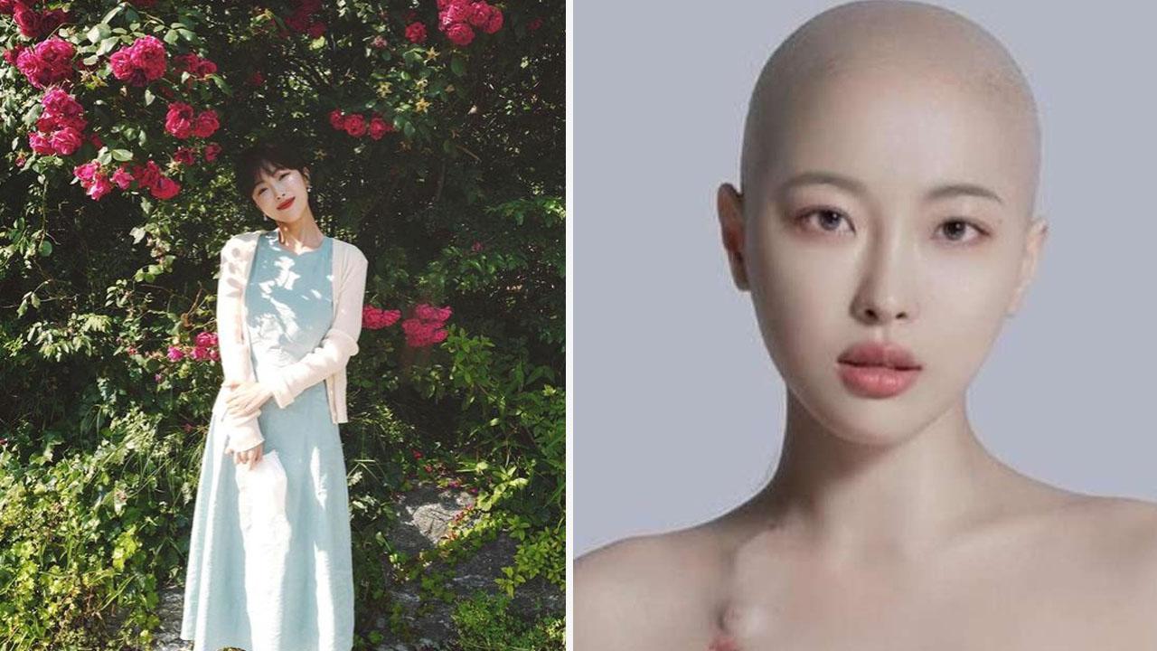 ピンクの花の咲く庭での穏やかな瞬間を楽しんでいる女性