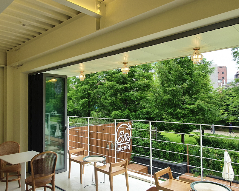 view from the 2nd floor terrace of Picniq Hongdae