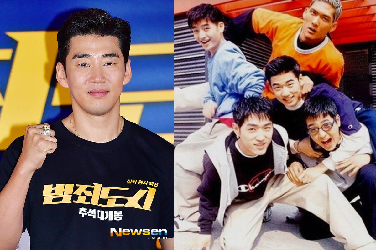 尹啟相參加電影發布會，握拳。他是天團g.o.d的成員出身。