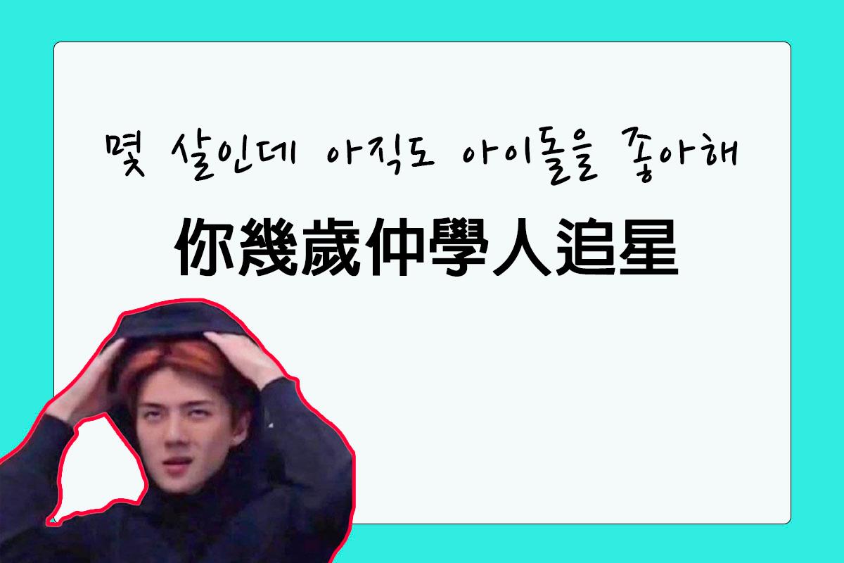 圖片展示了一句刺激粉絲的話，內容用韓文和中文寫著'你幾歲仲學人追星'，背景為綠色。
