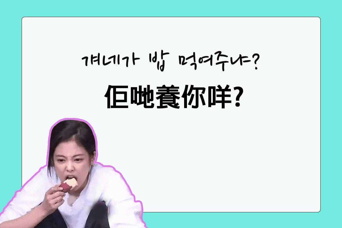 圖片展示了一句刺激粉絲的話，內容用韓文和中文寫著'佢哋養你咩？'，背景為綠色。