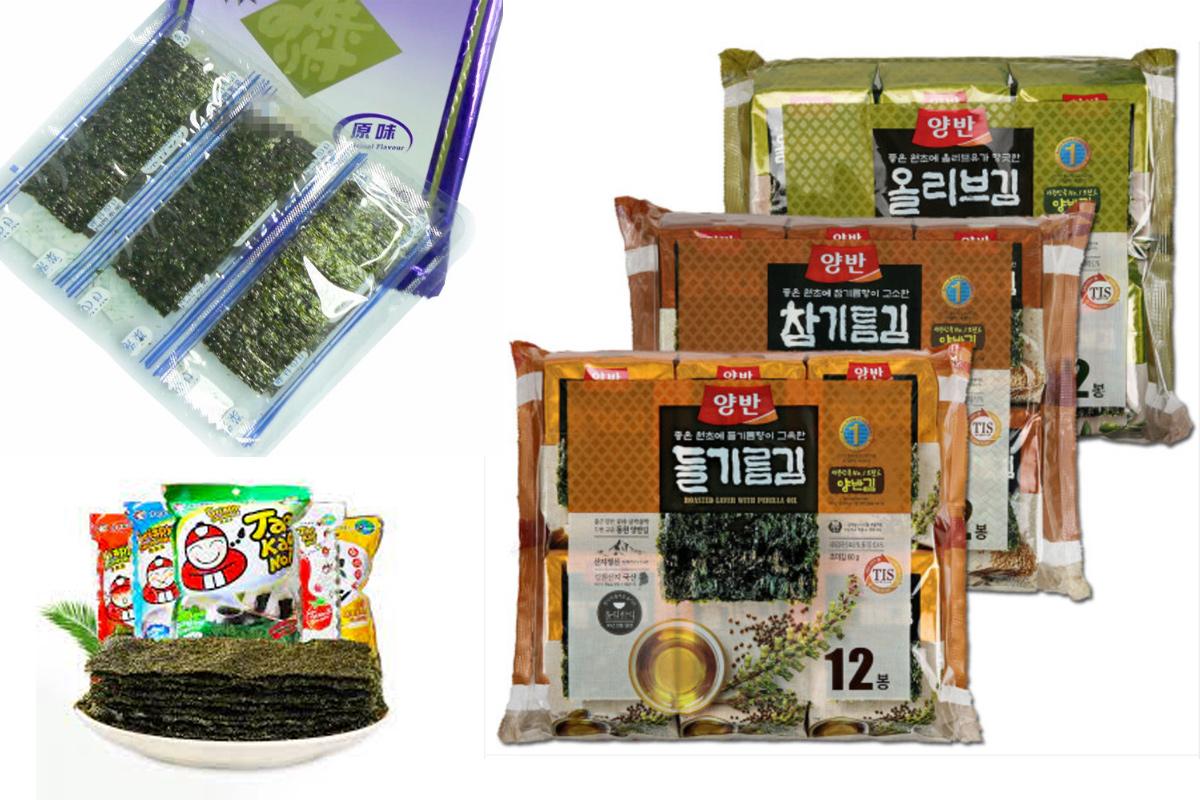 香港市面上的多種紫菜零食包裝，廣受歡迎的休閒零食。