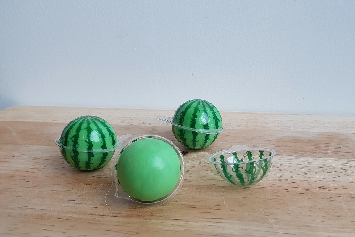 Round Watermelon jelly on a wooden tray