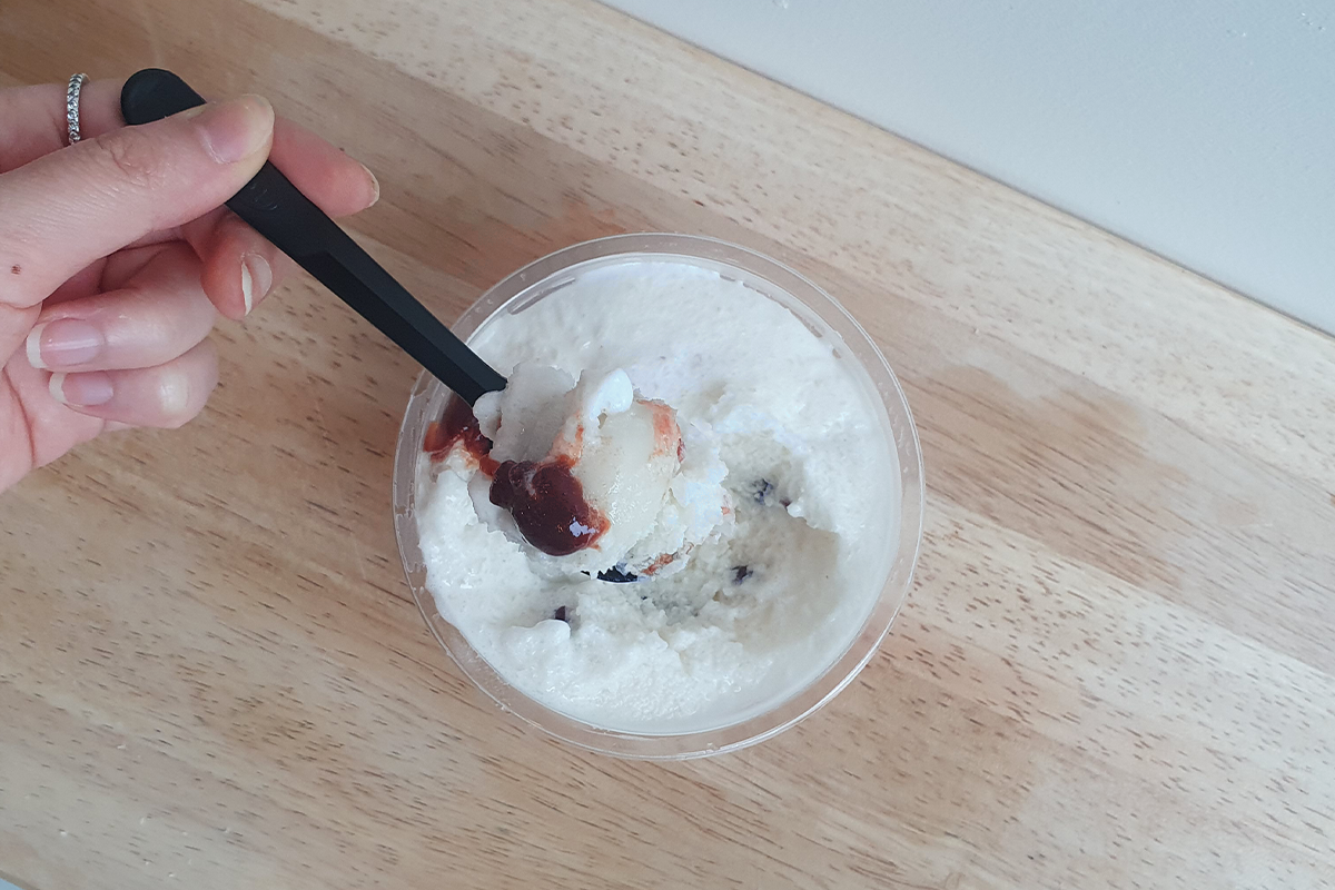 spoonful of shaved ice red beans and rice cakes