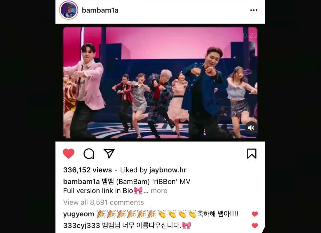 แบมแบม GOT7 ในภาพวิดีโอ Instagram ของเพลง 'riBBon' ได้รับการใส่ไลค์จำนวนมากจากแฟนคลับ