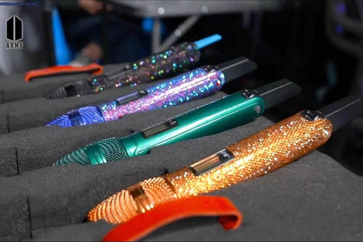 Display of bejeweled microphones