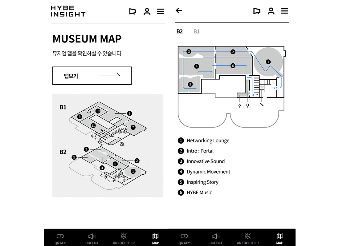 Screenshot from app of museum layout