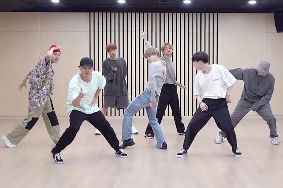 Members of BTS at a dance practice