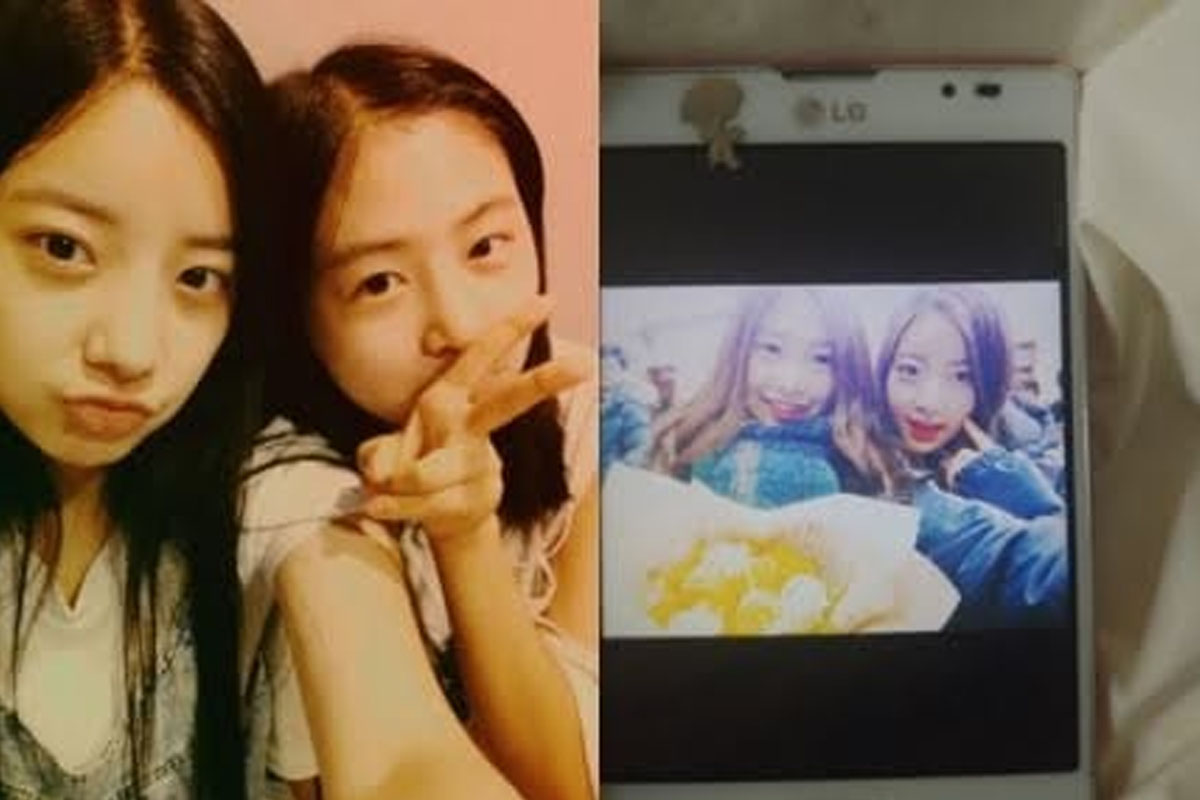 ภาพภาพแคปหรือสกรีนชอตของสมาชิกวง APRIL ในการตัดหรือจัดการเกี่ยวกับภาพในมือถือ