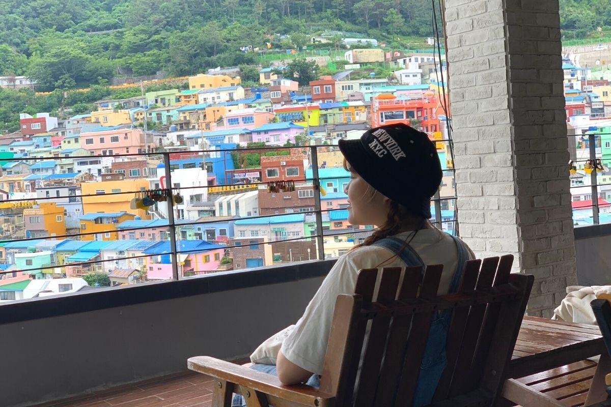 Enjoying the view of Gamcheon from CAFE AVANT GARDE