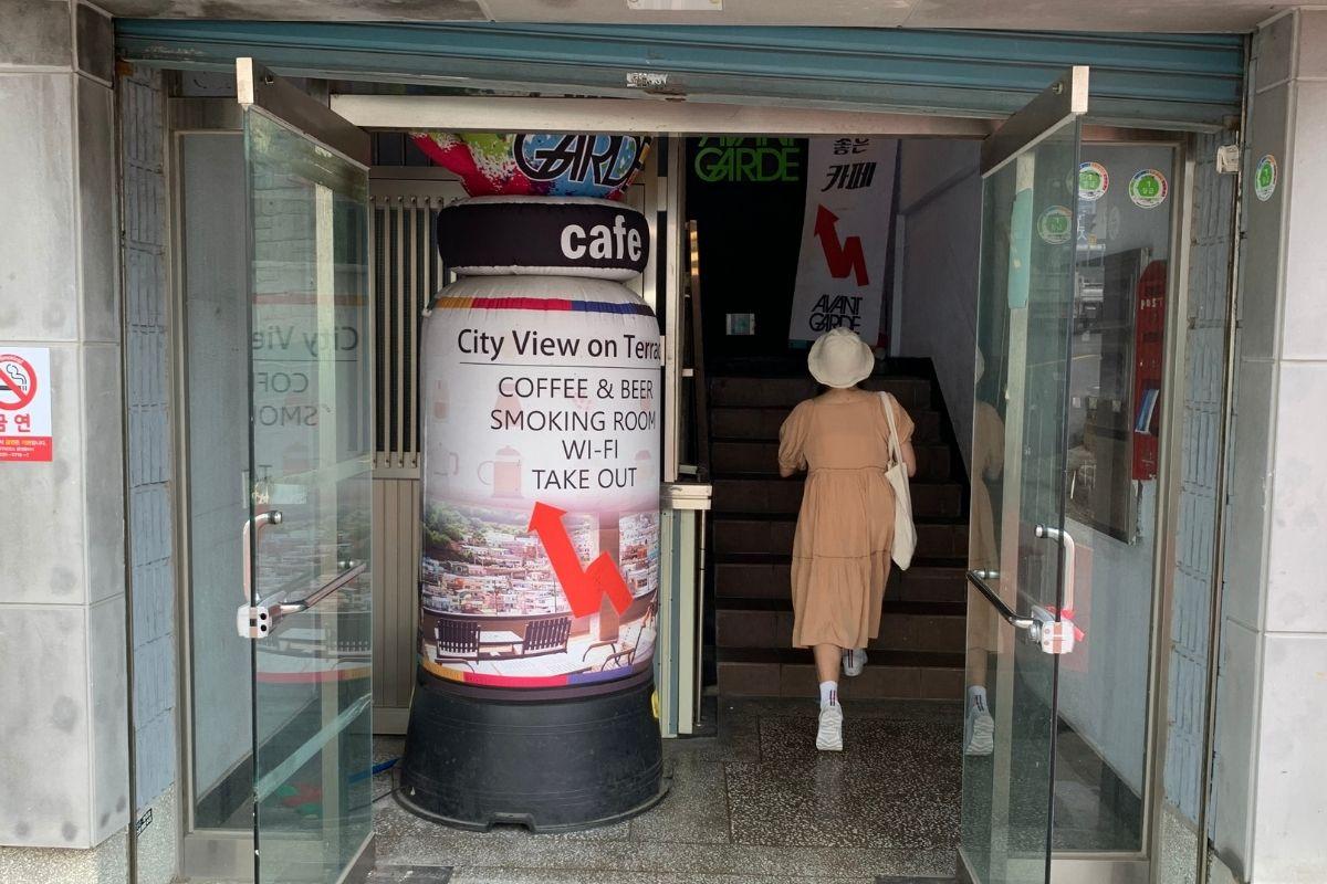 Stairway leading up to CAFE AVANT GARDE
