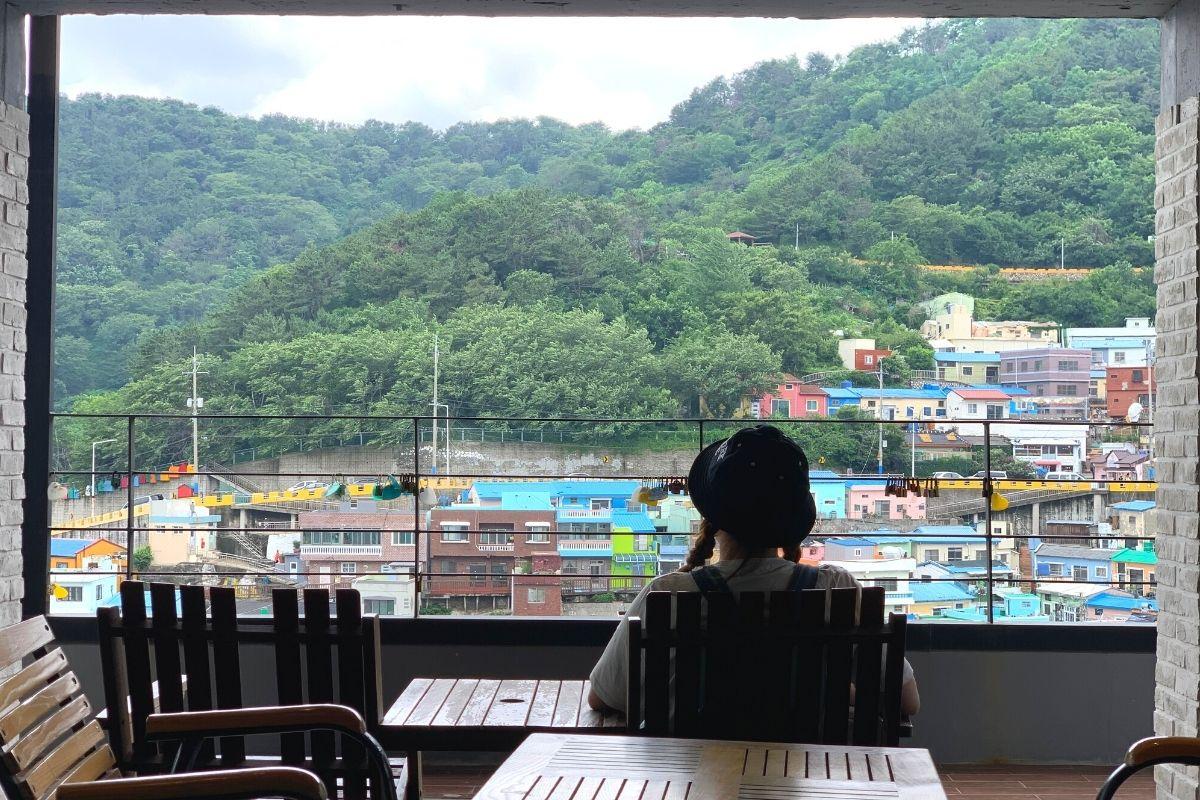 Sitting in the outdoor area of AVANT GARDE