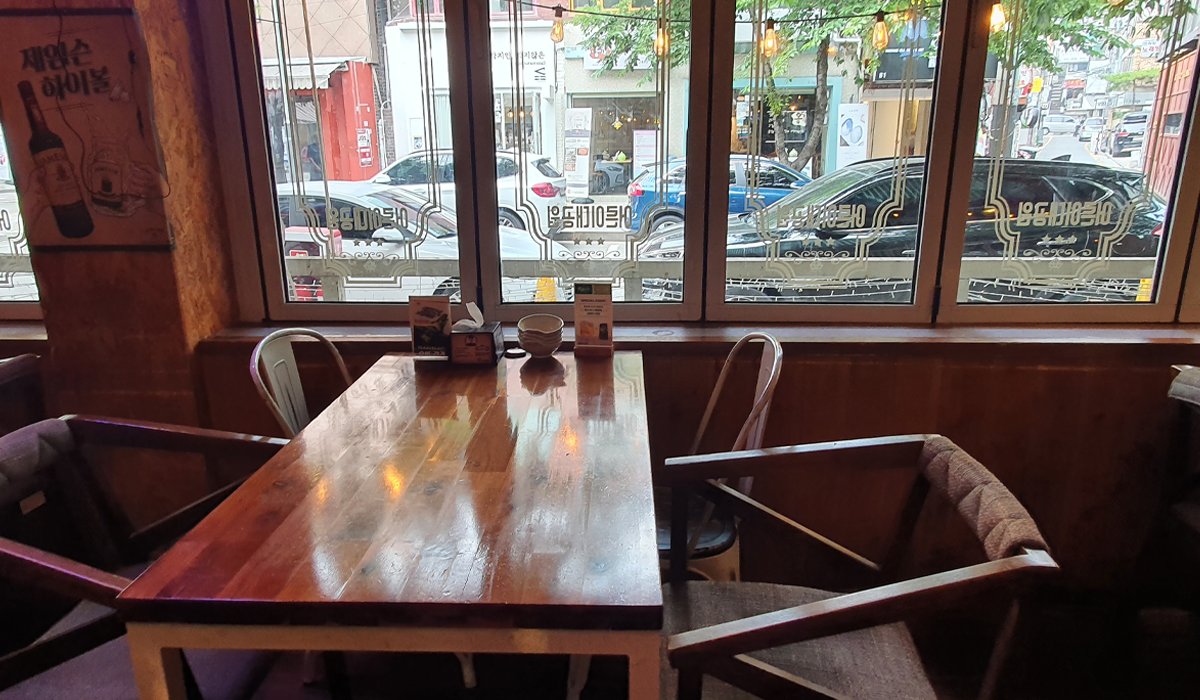 Seating area of restaurant bar in Seoul
