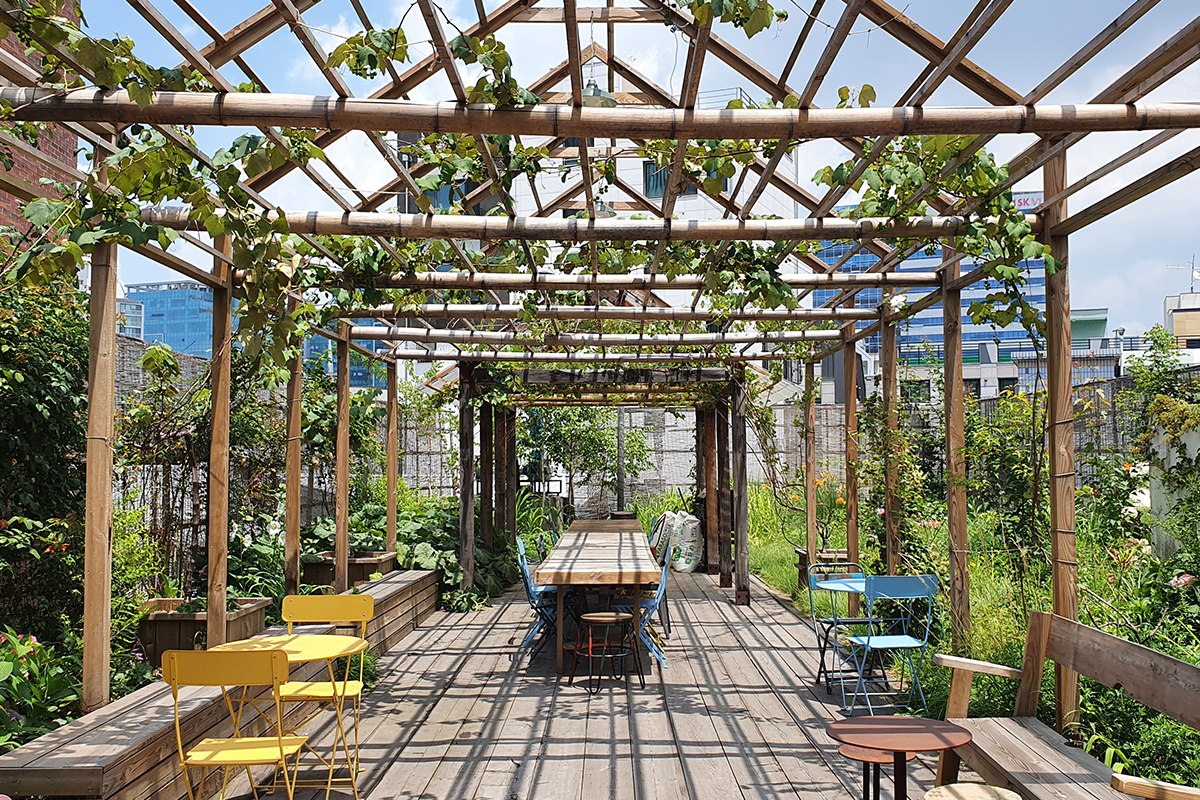 Rooftop terrace seating area