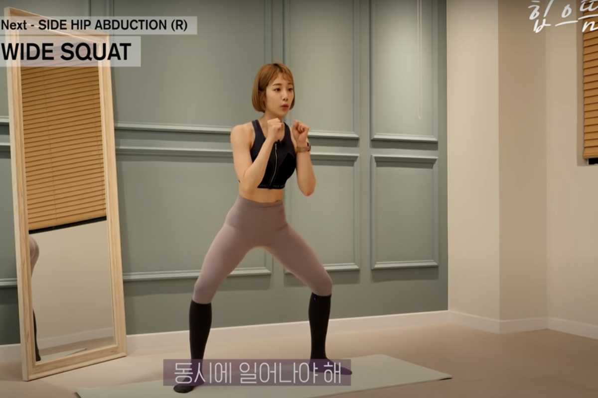 韓國Pilates教練運動頻道「힙으뜸」的運動視頻畫面。