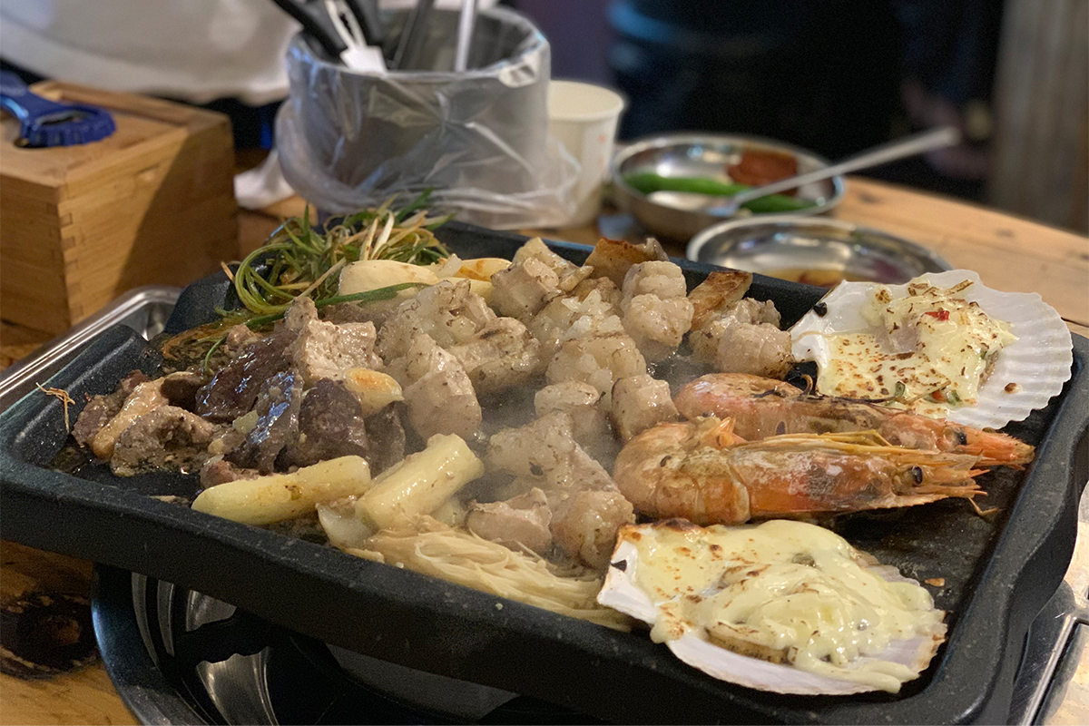 Food finished cooking on grill