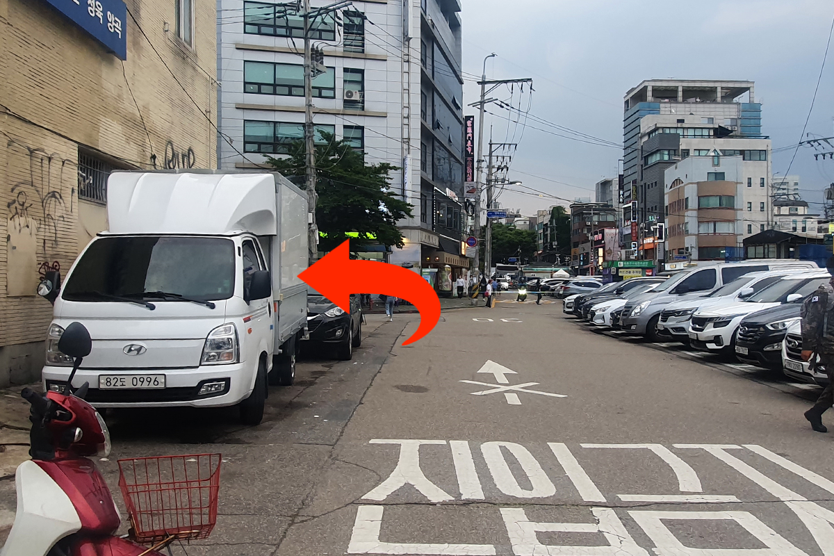 Street in Hongdae with parked cars
