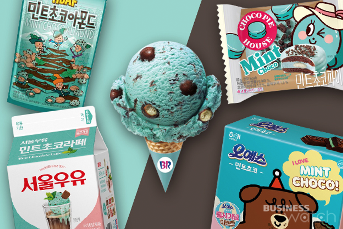 多款薄荷朱古力味產品，包括雪糕、杏仁、包裝飲品及巧克力派。這些產品相繼推出薄荷朱古力口味，掀起市場上的新一波熱潮，且受不同消費者喜愛。