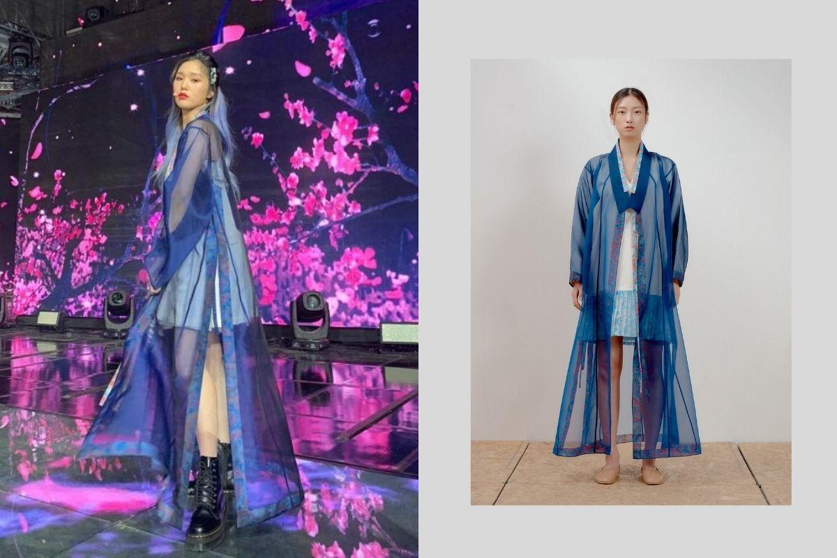 Mimi Oh My Girl Modern Hanbok Danha navy blue floral jacket