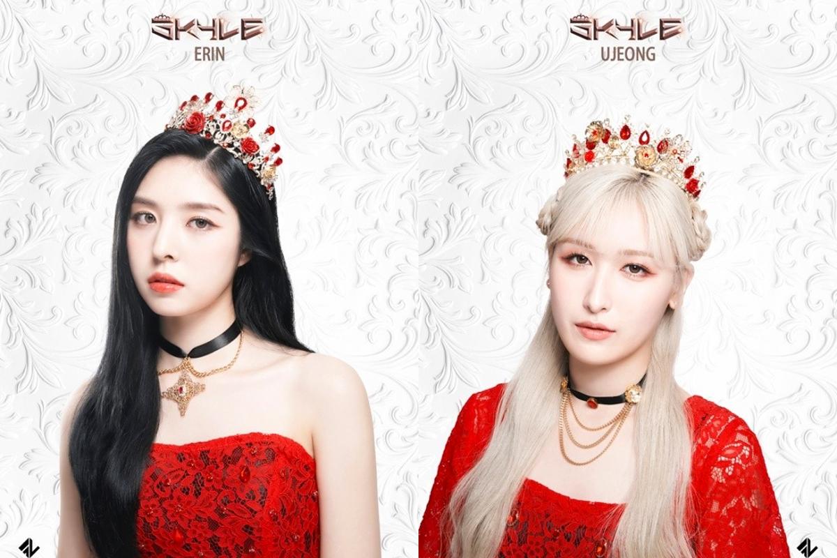 SKYLE 香港女團成員 ERIN 和 UJEONG 穿著紅色禮服首次亮相。