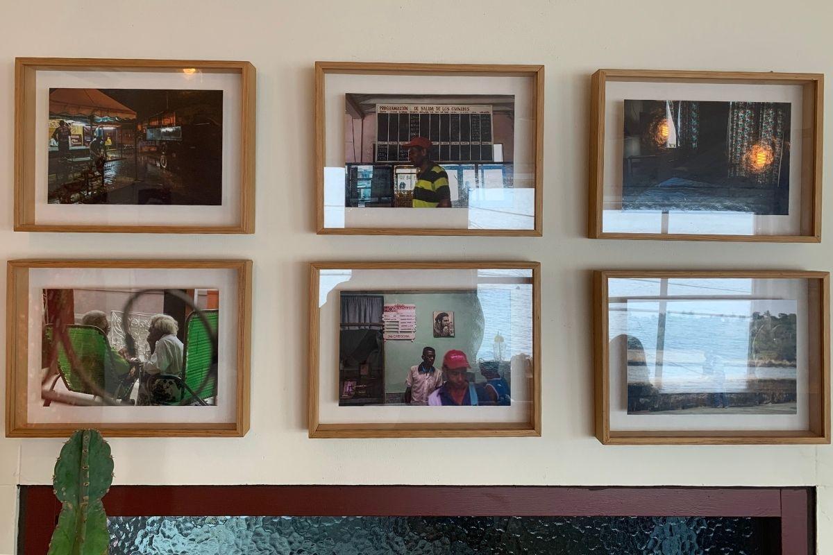 interior, framed pictures on walls, Sonmokseoga cafe, Huinnyeoul Culture Village, Busan, Korea