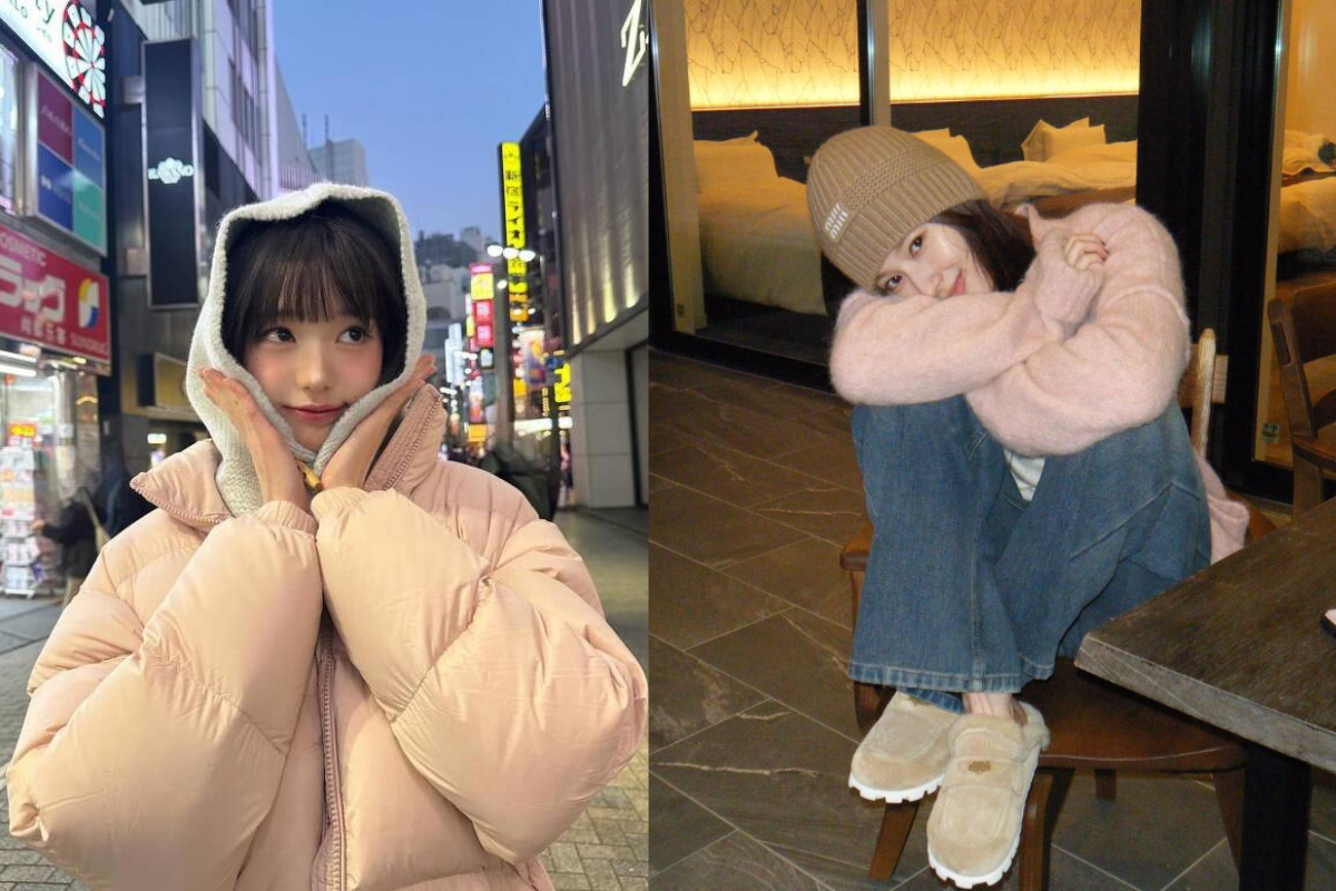 粉色燈光照射下，2024 Pantone色Peach Fuzz宣傳海報。