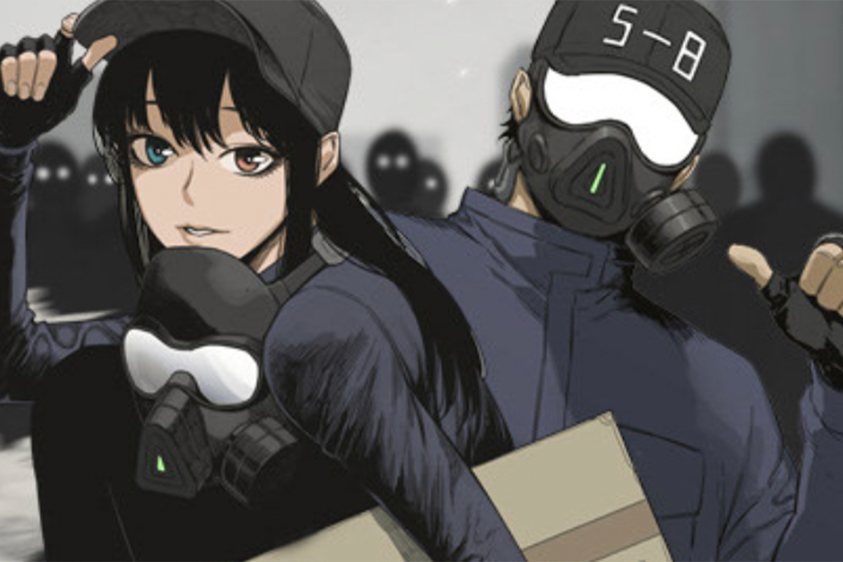 改編成電視劇《速遞員》的webtoon封面，展示未來快遞員的角色形象和設定。