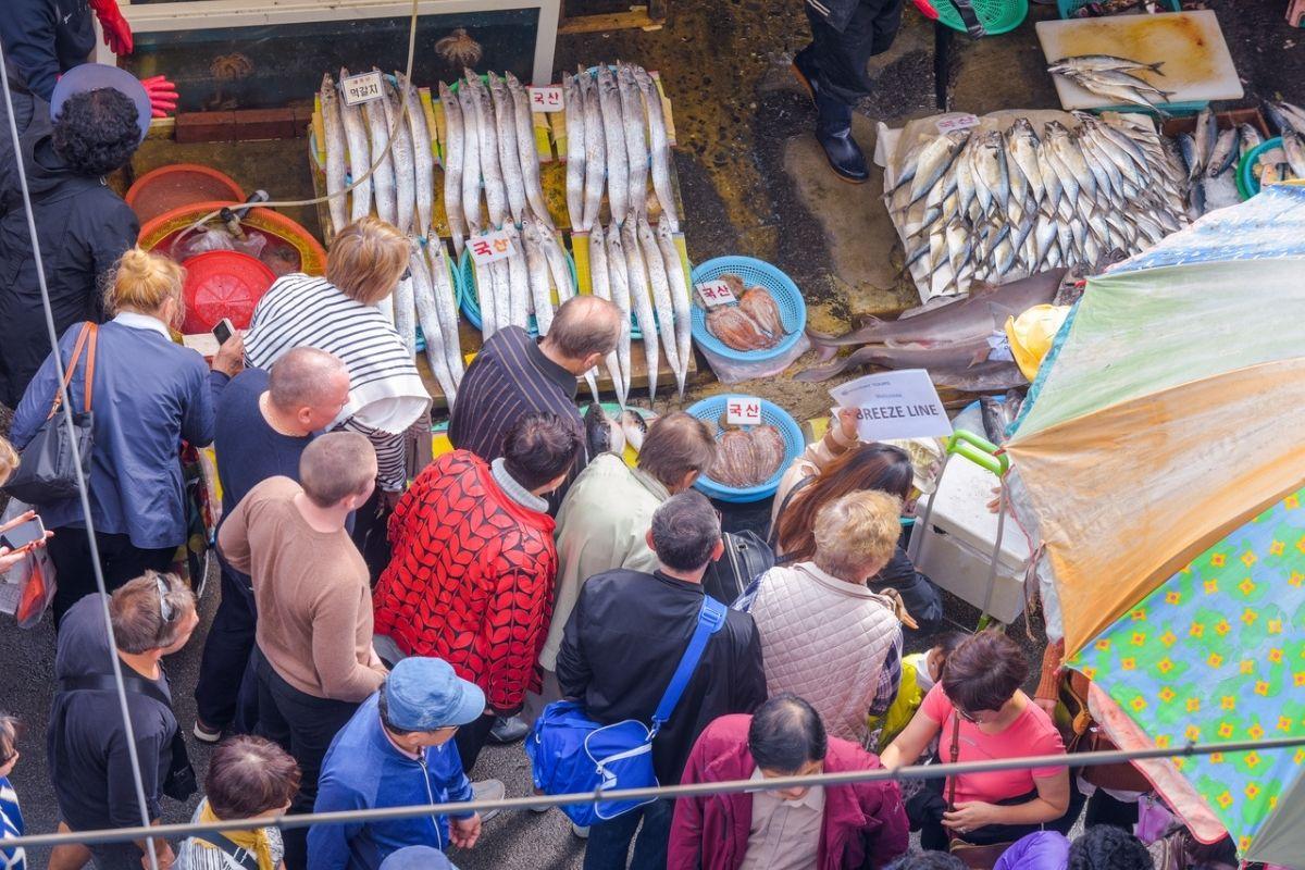people at the Jagalchi Market Busan