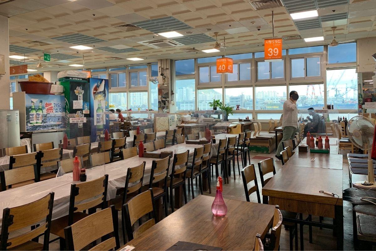 seafood restaurant on the second floor of Jagalchi Market Busan