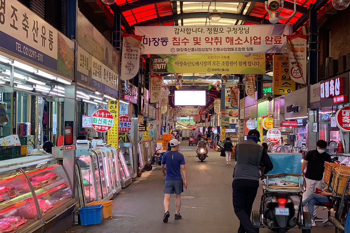 Customers shopping in meat market in Seoul