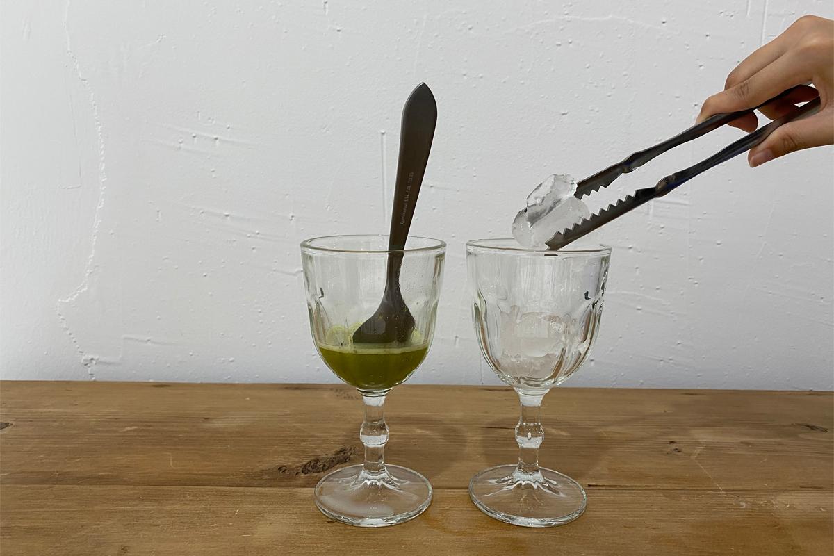 Adding ice to a separate glass