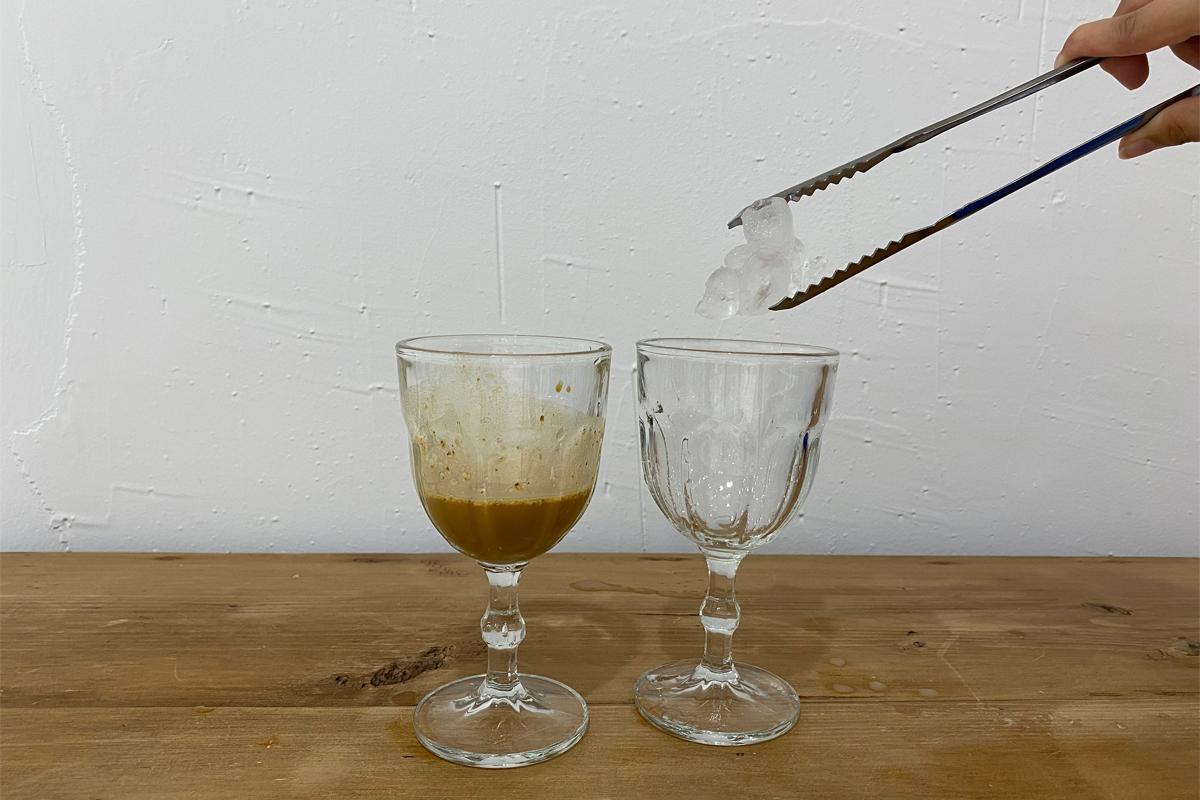 Adding ice to a separate cup