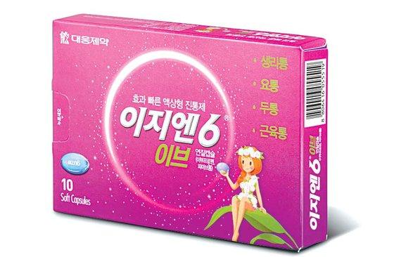 韓國藥品EZN6包裝盒，用於經期胸部和腰部的脹痛。