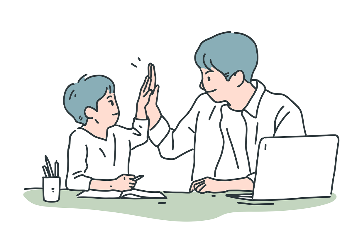 graphic image of a young teacher giving a student a high-five