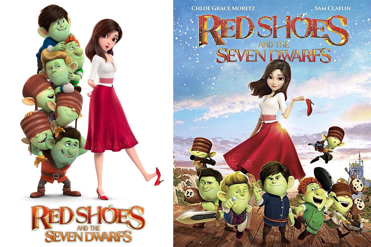 โปสเตอร์ภาพยนตร์อนิเมชั่นเกาหลี Red Shoes and the Seven Dwarfs ดัดแปลงจากเรื่องราวเทพนิยาย แต่มีแนวทางและการดีไซน์ที่แตกต่าง มีตัวละครแฟนตาซีน่าสนใจมากมาย