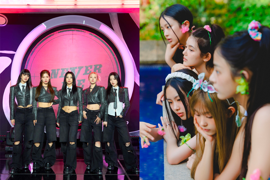 四代偶像女團在舞臺上穿著華麗演出服，展示最新潮流的時尚風格。