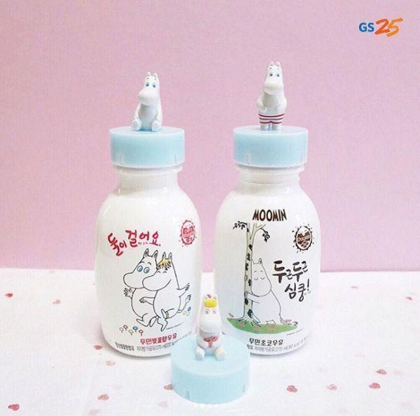 Different Moomin figures placed on caps seen in Korea GS25 convenience stores promoting limited items