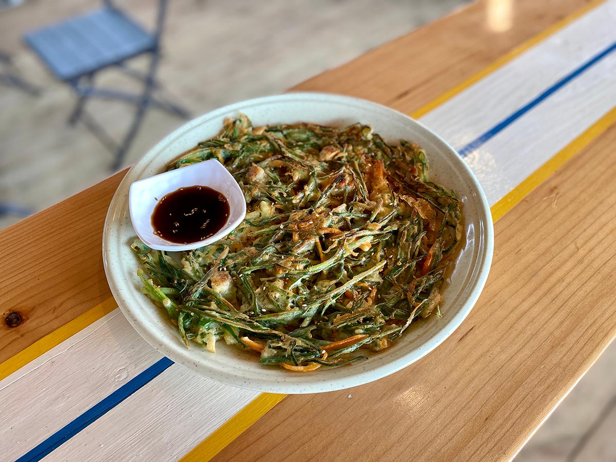 The famous chive pancake at Haeundae Haemul Kalguksu in Gijang, Busan