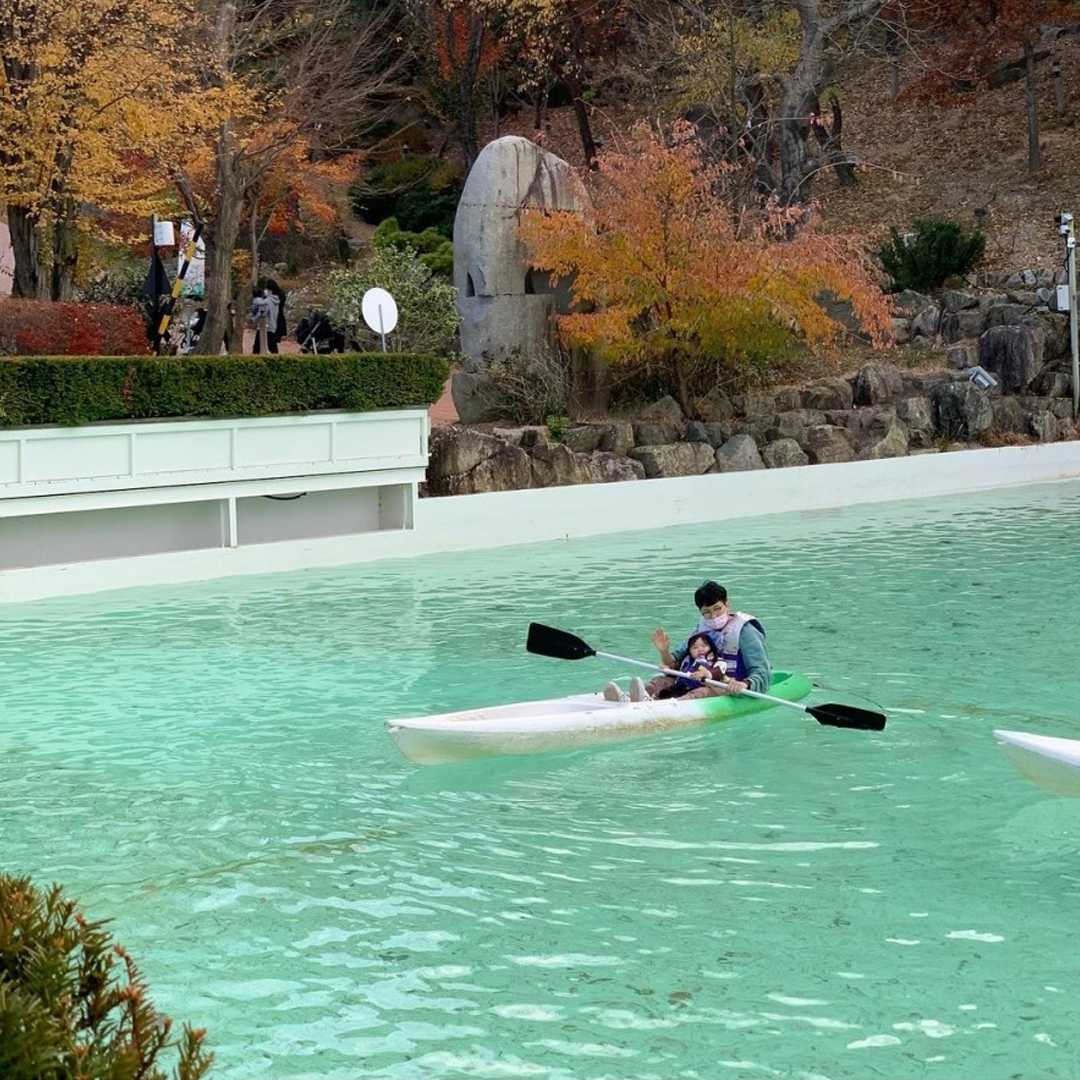 Father and child kayaking