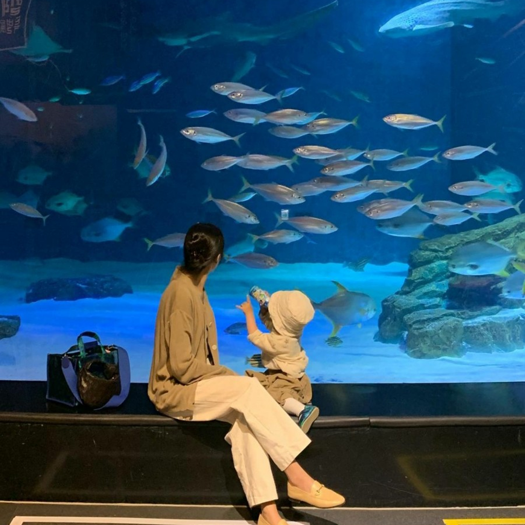 Mom and toddler at aquarium