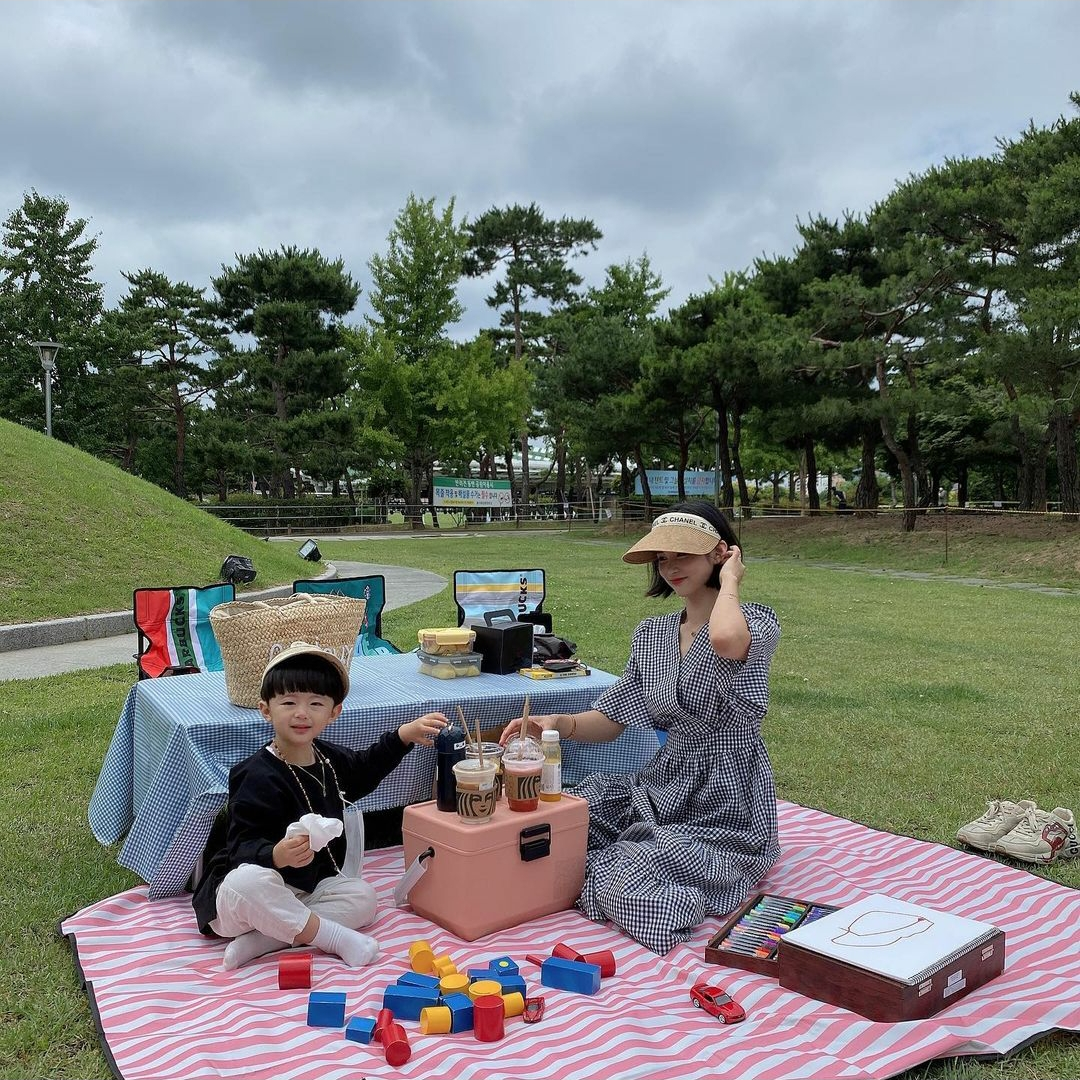 Mom and kids having a picnic